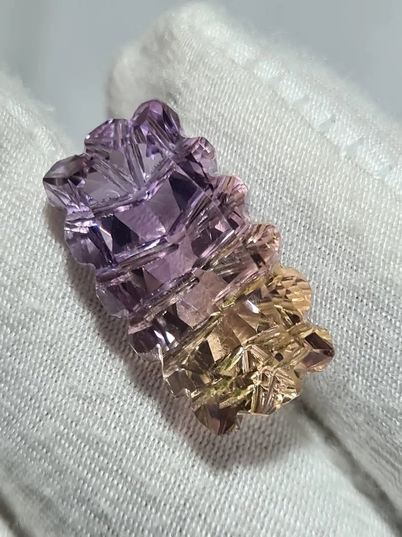 Natural Ametrine Carved Cut Cushion Shape Bio-Colour Quartz Gemstone for Jewelry Making Bulk Product