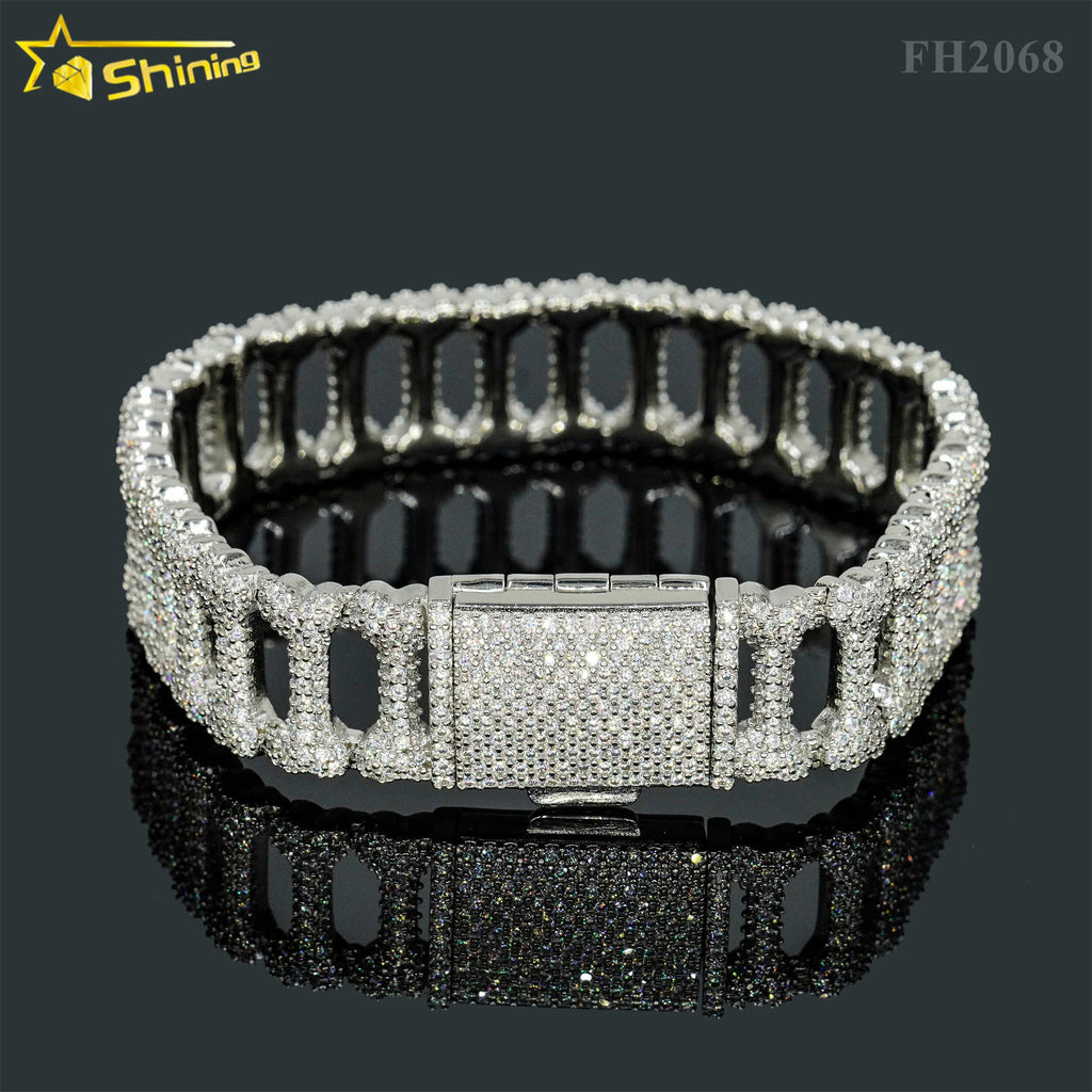 Hot Selling Pass Diamond Tester 925 Sterling Silver 10mm 15mm  20mm Moissanite Cuban Link Chain Mens Cuban Bracelet