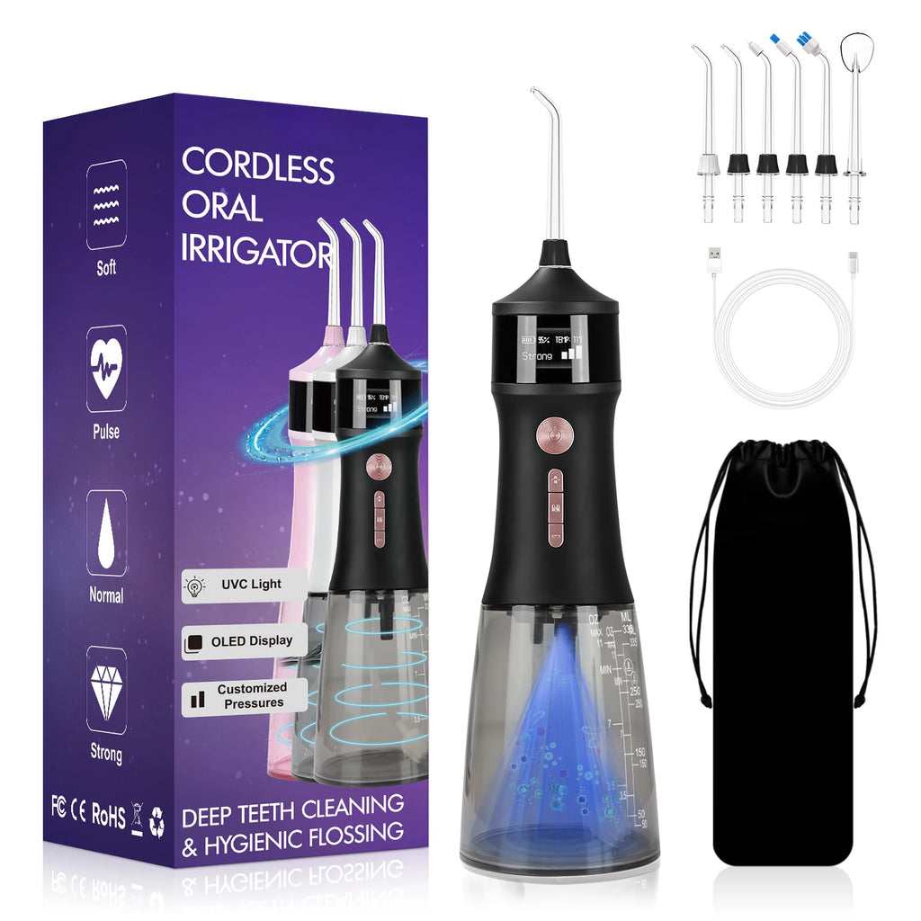 New Design Electric Cordless 4 Modes Portable Dental Water Flosser IPX7 Waterproof Rechargeable Luxury for 6 Nozzles Household