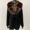 Women's New Spring Fashion Soft Midi Fox Fur Collar Knitted Cardigan Sweater Coat Casual Outerwear for Winter