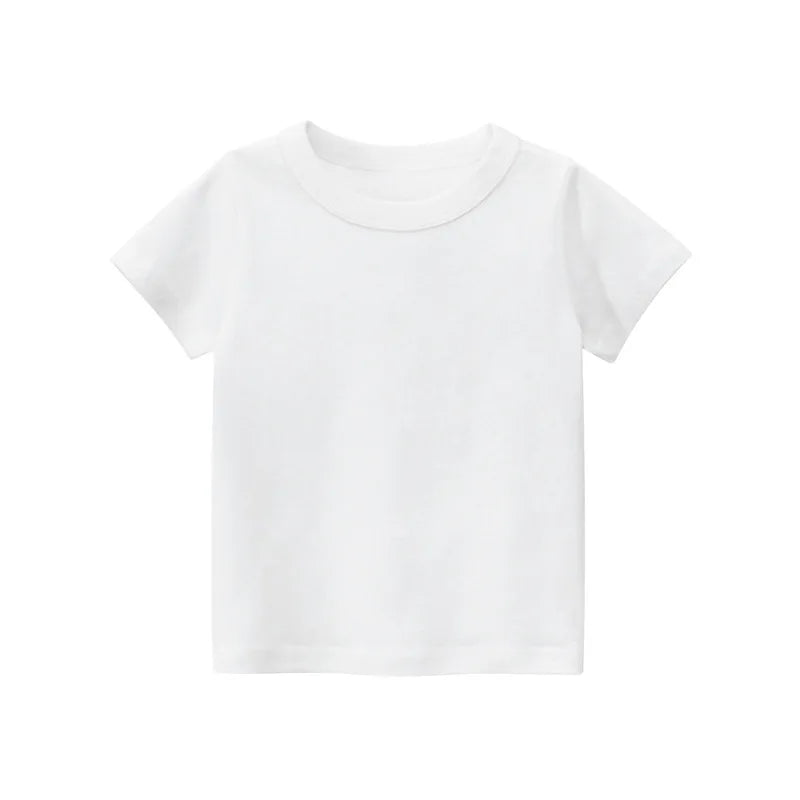 2026 Summer Girls Boys Solid T-Shirts Clothes 100% Pure Cotton Short Sleeve Yellow Red Green Kids UnderShirt Bottomming Clothing