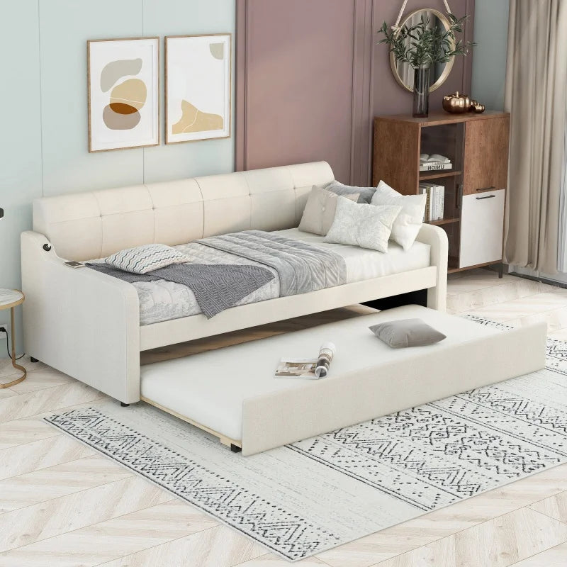 Modern Single Daybed Sofa Bed Twin Size Upholstery Daybed With USB Charging Design