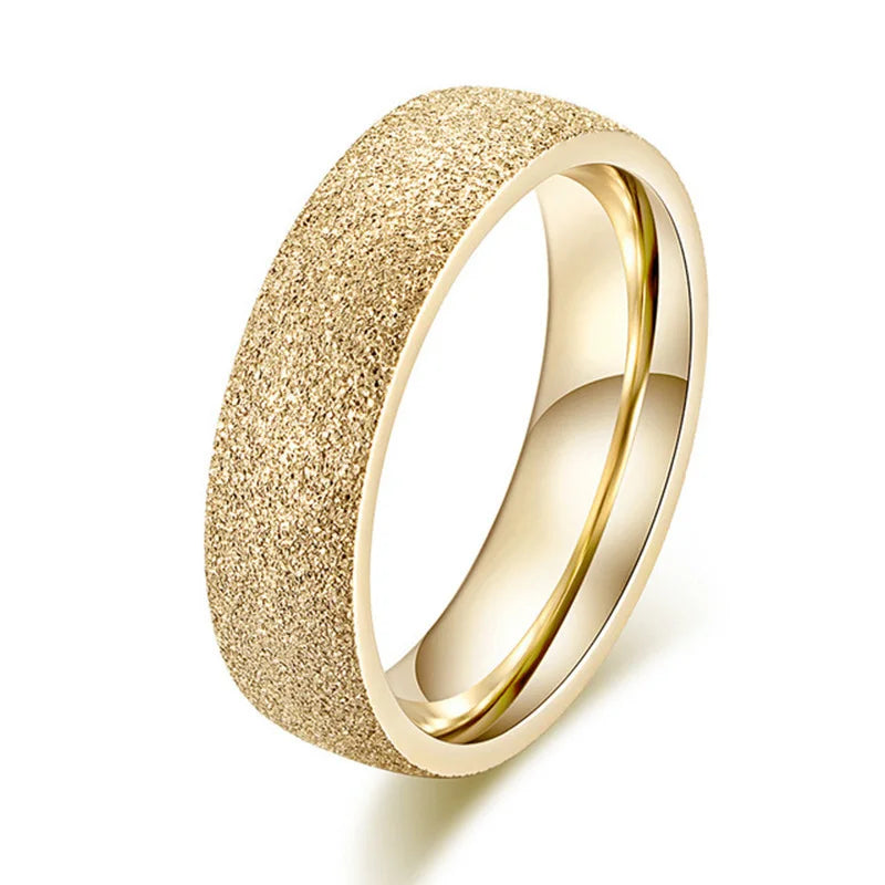 Scrub Glitter Rings Stainless Steel Fashion for Women Simple 2MM/3MM/5MM Width 14K Gold Color Engagement Eternity Band Rings