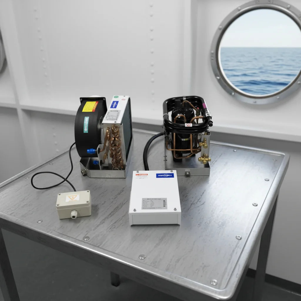 220V 110V Self-Contained Split-Type R-410A Low Noise Marine Air Conditioner 10000-48000BTU for Yacht Boat. Compact Unit