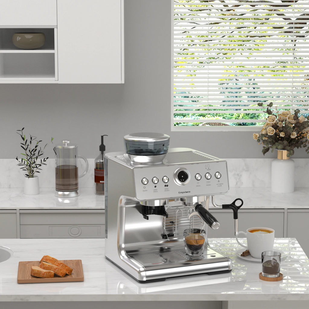 Semi-Automatic Electric Portable Coffee Machine 20 Bars Pressure Stainless Steel Bean-to-Cup Brew System for Household Car Use