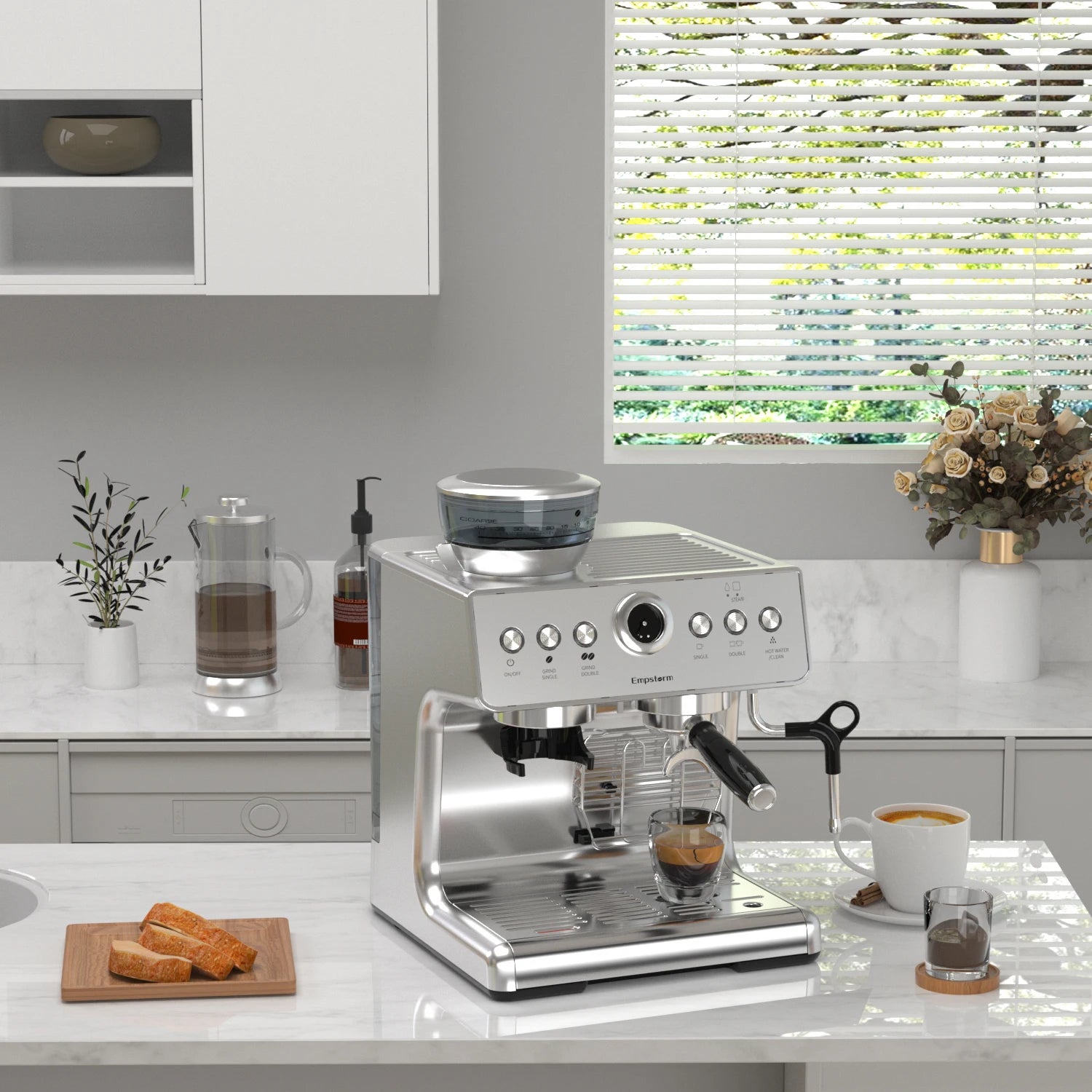 Semi-Automatic Electric Portable Coffee Machine 20 Bars Pressure Stainless Steel Bean-to-Cup Brew System for Household Car Use