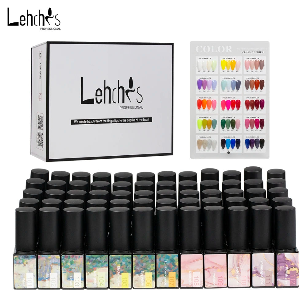 Lehchis 60-Colour Professional 15ml Soak off UV Gel Nail Polish Kit Long Lasting Liquid Nail Supplies for DIY Salon Designers