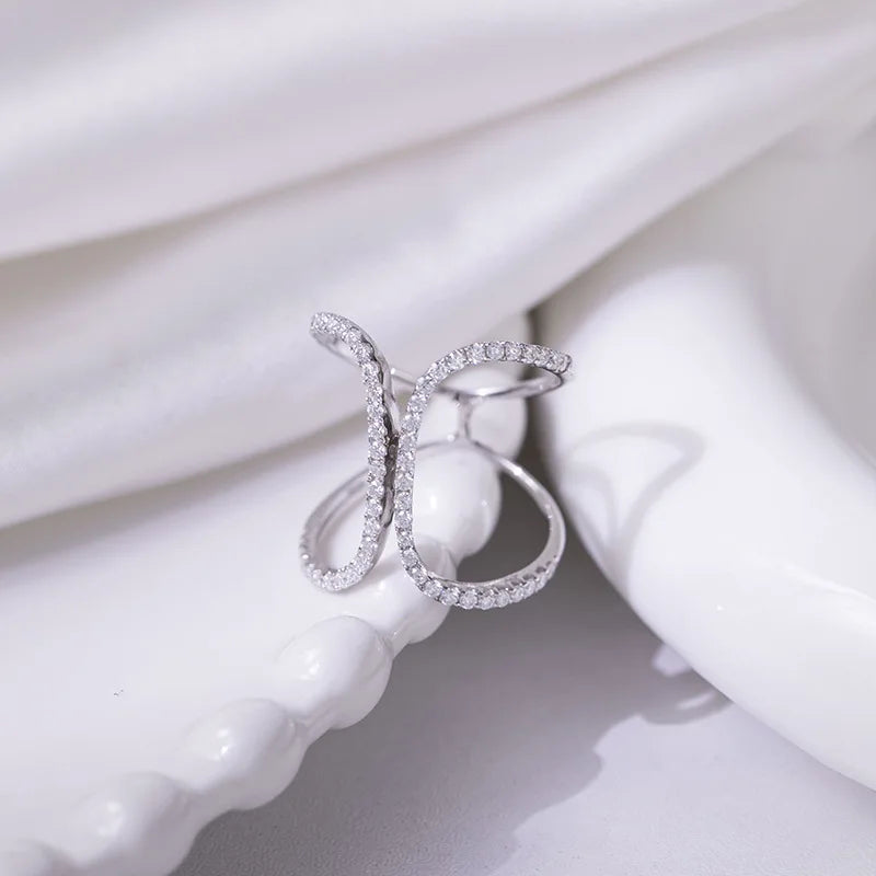 Ruizuan Rhodium Plated Silver Eternity Band Rings Moissanite Trendy Bezel Setting Cross Design Girls Bulk Certified Rings for