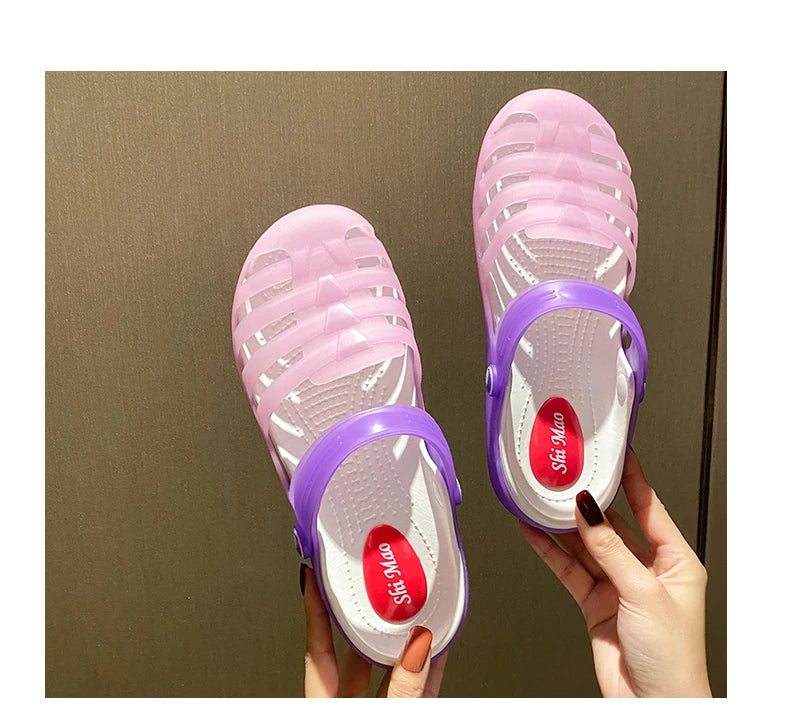 New Summer Jelly Sandals Women Outdoor Casual Slip On Garden Beach Shoes Female Rubber Clogs Non-slip Slides Breathable Slippers