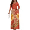 New Wholesale Customized Polynesian Tribal Printed Lace-Up Long Maxi Dress Side Pocket Plus Size Women Casual Dresses With Belt