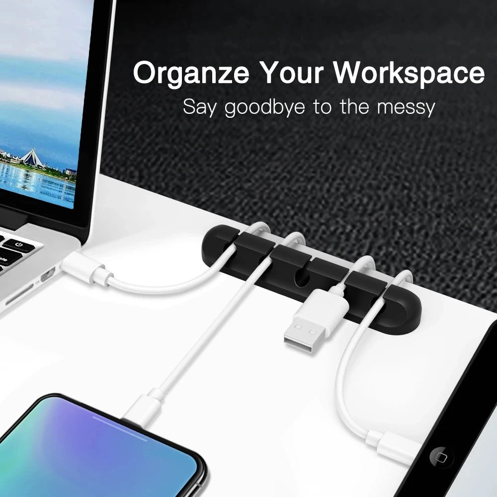 Cable Cord Wire Organizer Silicone USB Cable Winder Management Clips Self Adhesive for Mouse Keyboard Headset Car For iPhone