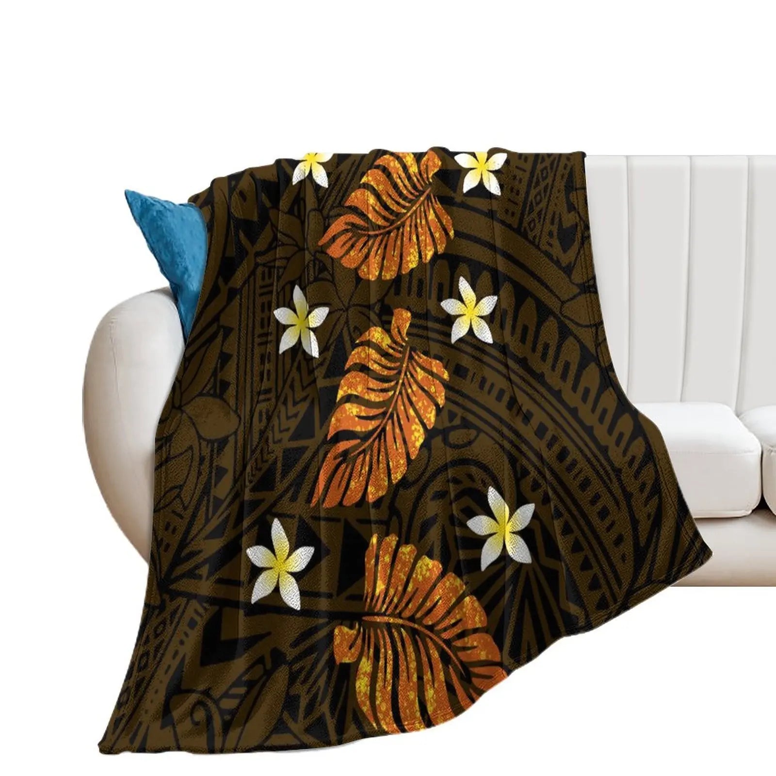 1MOQ Custom Print Sublimation Blankets Fiji Samoa Polynesian Tribal Winter Fleece Blanket Micro Plush Family Blanket for Kids