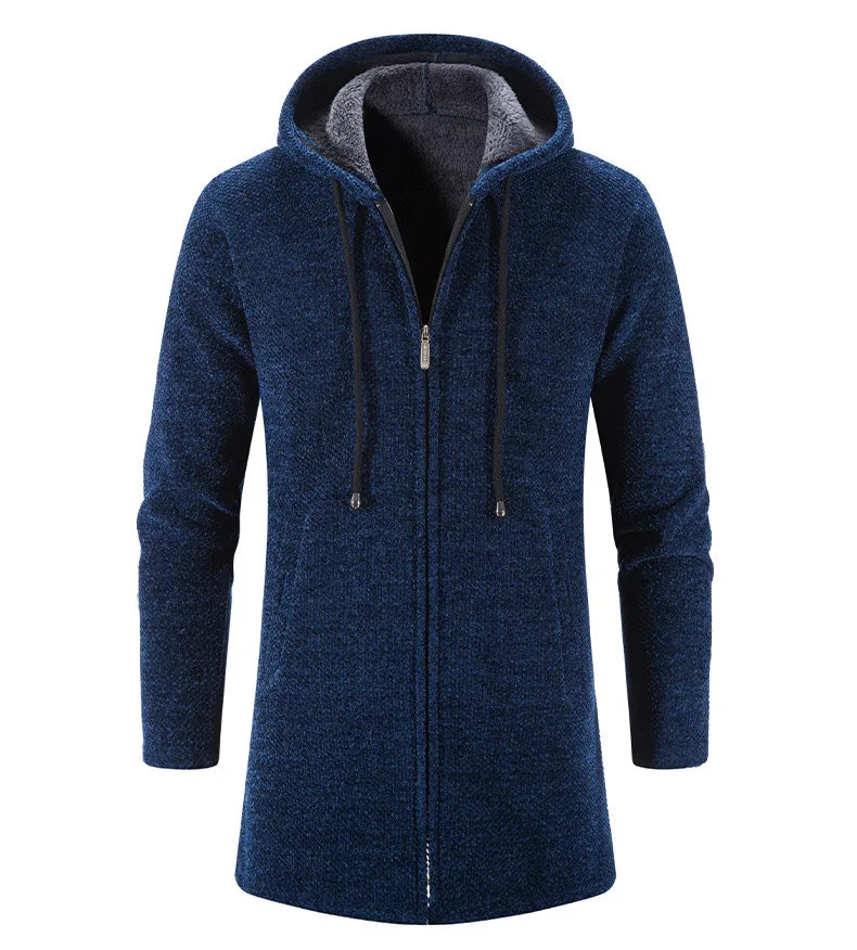 2023 Winter Fleece Cardigan Men Thick Hooded Long Sweaterscoat Male Warm Knitted Sweater Jackets Men Causal Outwear Windbreaker