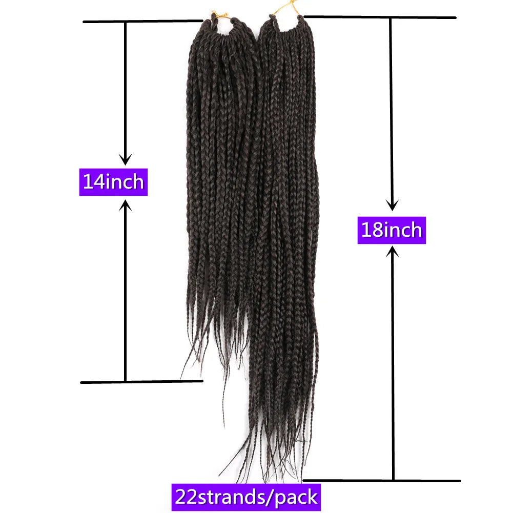 Full Star 3X Small Box Braids 14” 18” Synthetic Hair 80 g Crochet Braids 22 Strands/Pack for Women Ombre Brown Black Color