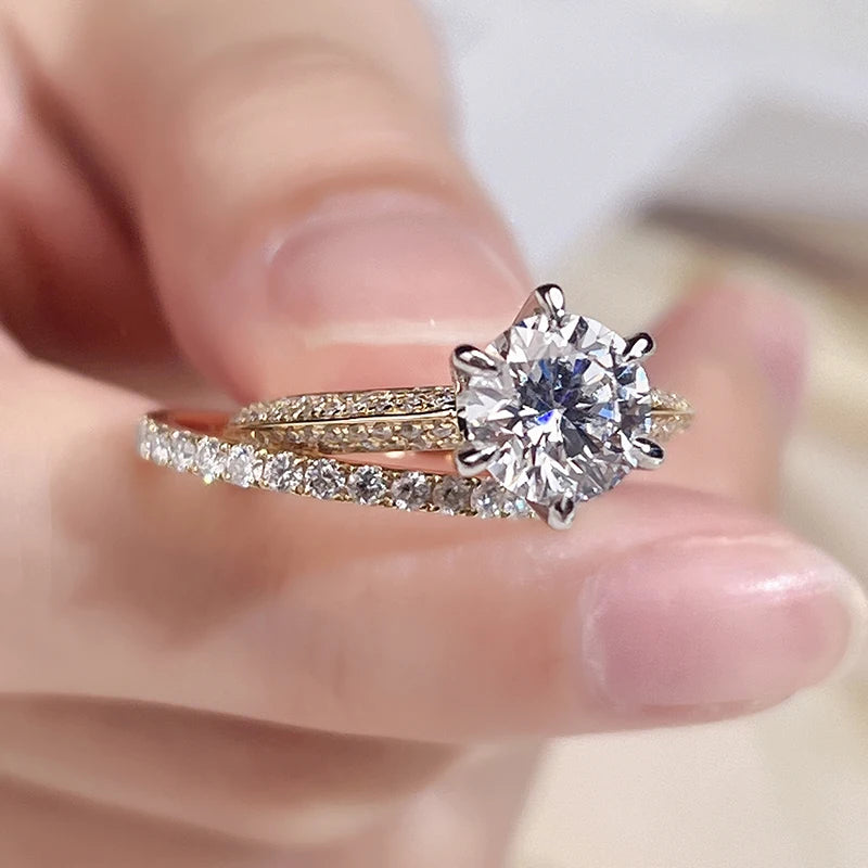 Luxury Round Cut D VVS2 1.5CT Diamond With IGI Real 18K Solid Gold Ring Lab Diamond Jewelry Engagement Rings