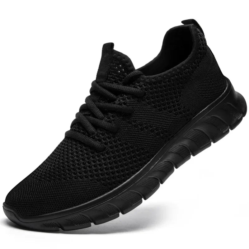 LSH Men Athletic Sneakers Black Loafers Casual Sports Knit Sneakers Breathable Athletic Running Walking Gym Shoe