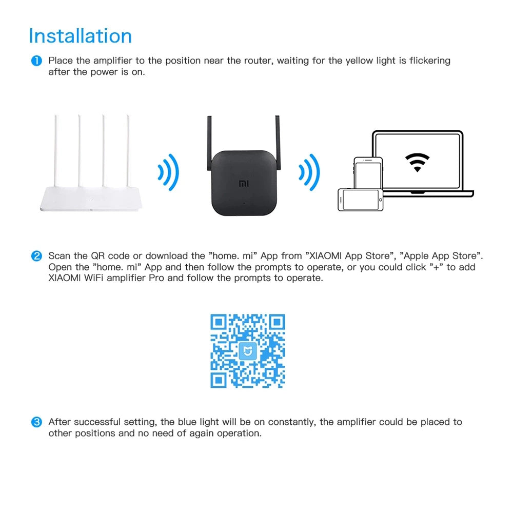 New Xiaomi Wifi Amplifier Pro 300M 2.4G Repeater Network Expander Range Extender Roteader Mi Wireless Wi-Fi Router