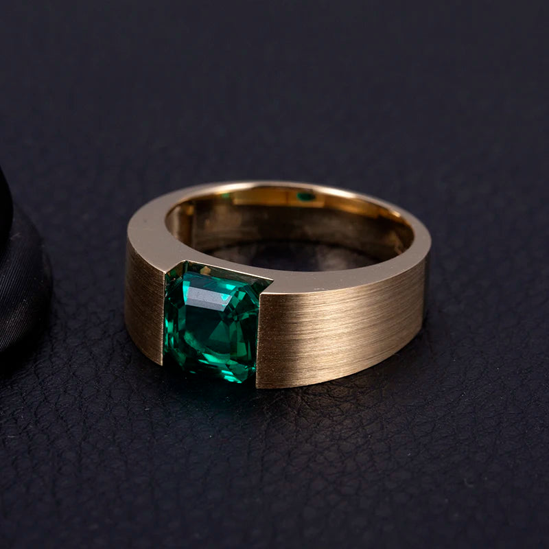 Messi Gems Custom Jewelry MSR-813 18K Yellow Gold Lab Created Emerald Fine Jewelry Rings