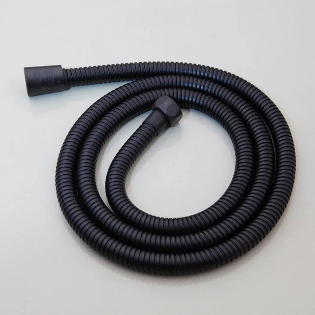 Rainfall Shower Head Round 8 -inch Rain Bathroom Shower Head Black Brass Handshower Head 1.5 M shower Hose Hand Shower Brasket