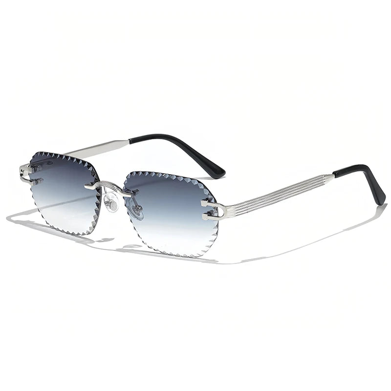 HBK 2025 Unisex Frameless Sunglasses Black PC Alloy Pink Blue Gradient Lens Polygon Rimless Design New Style Street Snap Men
