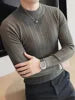 S-3XL Striped Versatile Men's Half High Neck Long Sleeve Sweater Mid Neck Slim Knit Bottom Shirt