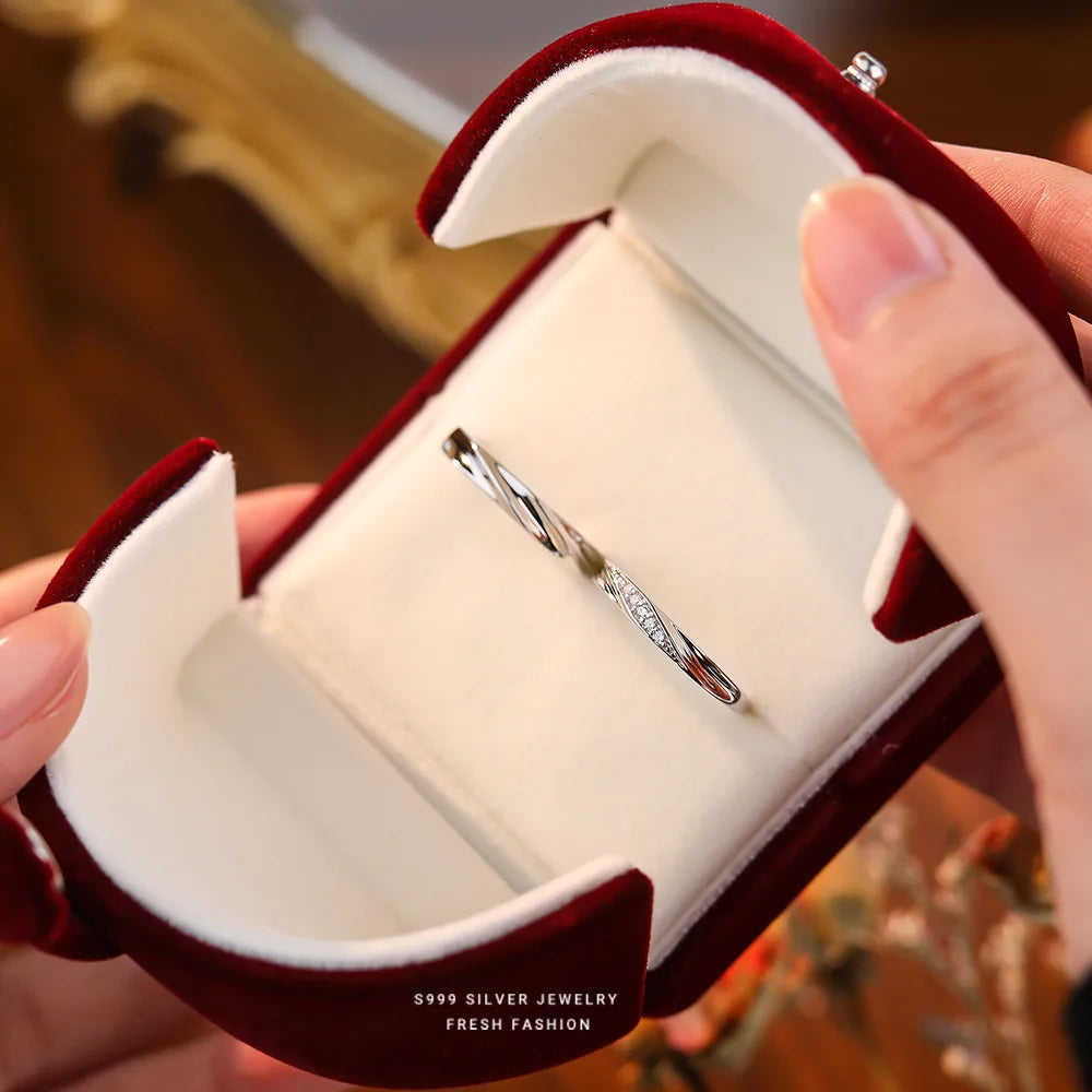 New NO MOQ Jewelry Fashion Couple Ring Jewelry 925 Sterling Silver Twisted Zircon Engagement Weeding Rings Lover Diamond Rings