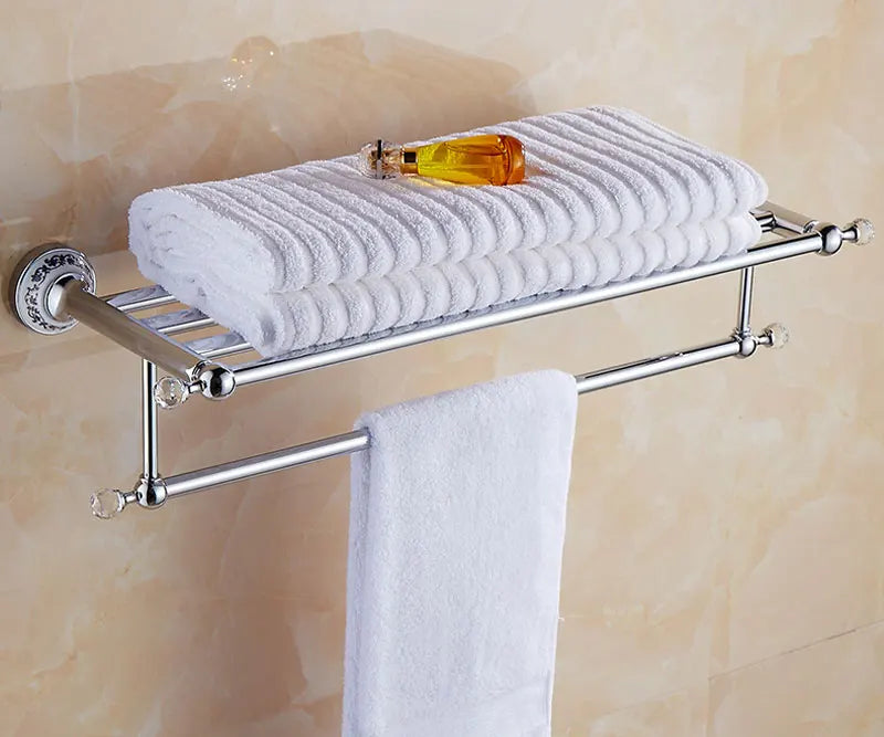 European Antique Blue and White Porcelain Chrome Finish Bathroom Hardware Set Silver&Crystal Towel Rack Bar Hook Basket Rack 5