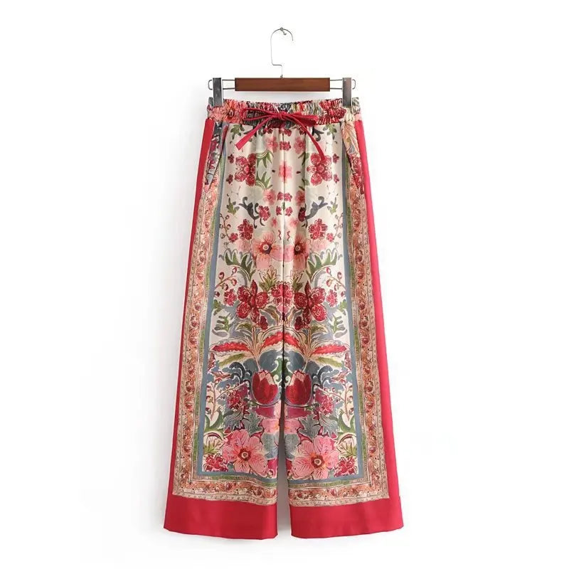 Wholesale 2026 European and American Spring New Style Belt Printed Casual Suit Coat Wide Leg Pants Women's Set