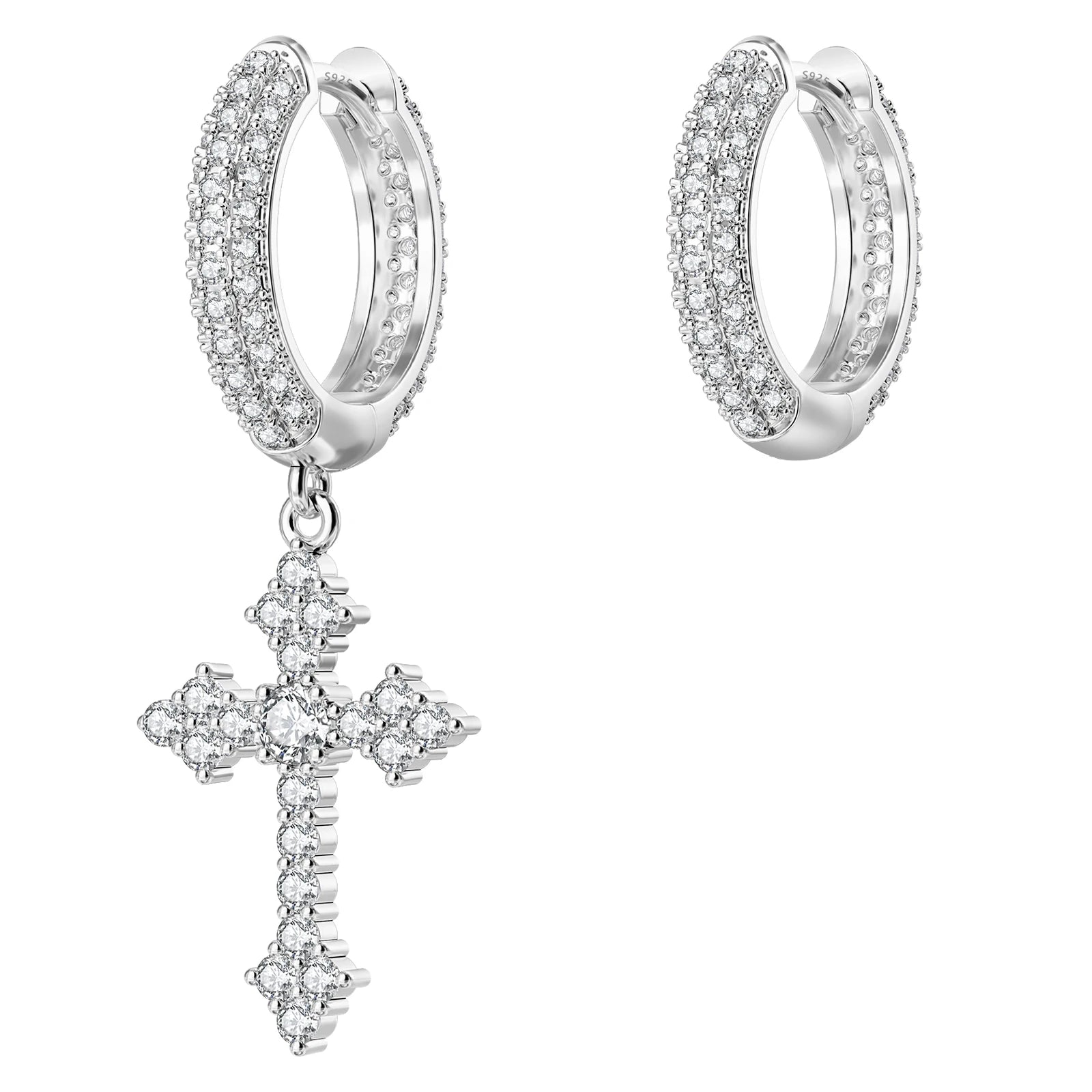 14K Gold Plated Dangle Cross Earring 925 Sterling Silver Women Men Birthday Gift CHRISTIAN 5A CZ Cubic Zirconia Hoop Earring