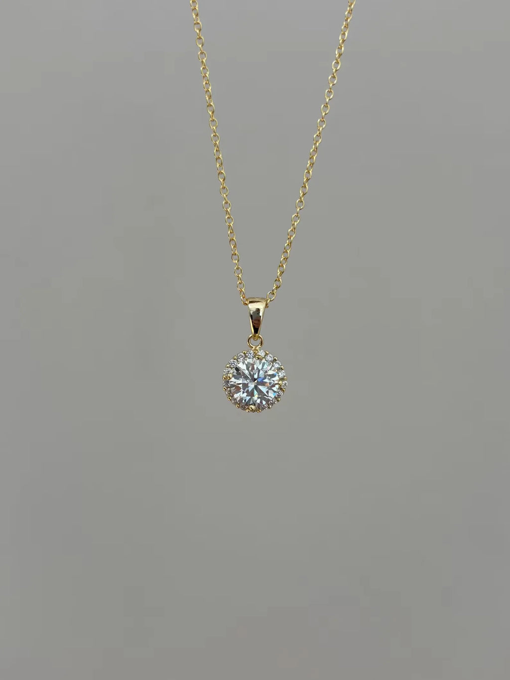 Gold Plated Christian Moissanite Halo Necklace 9MM Charm Diamond Party Jewelry for Women