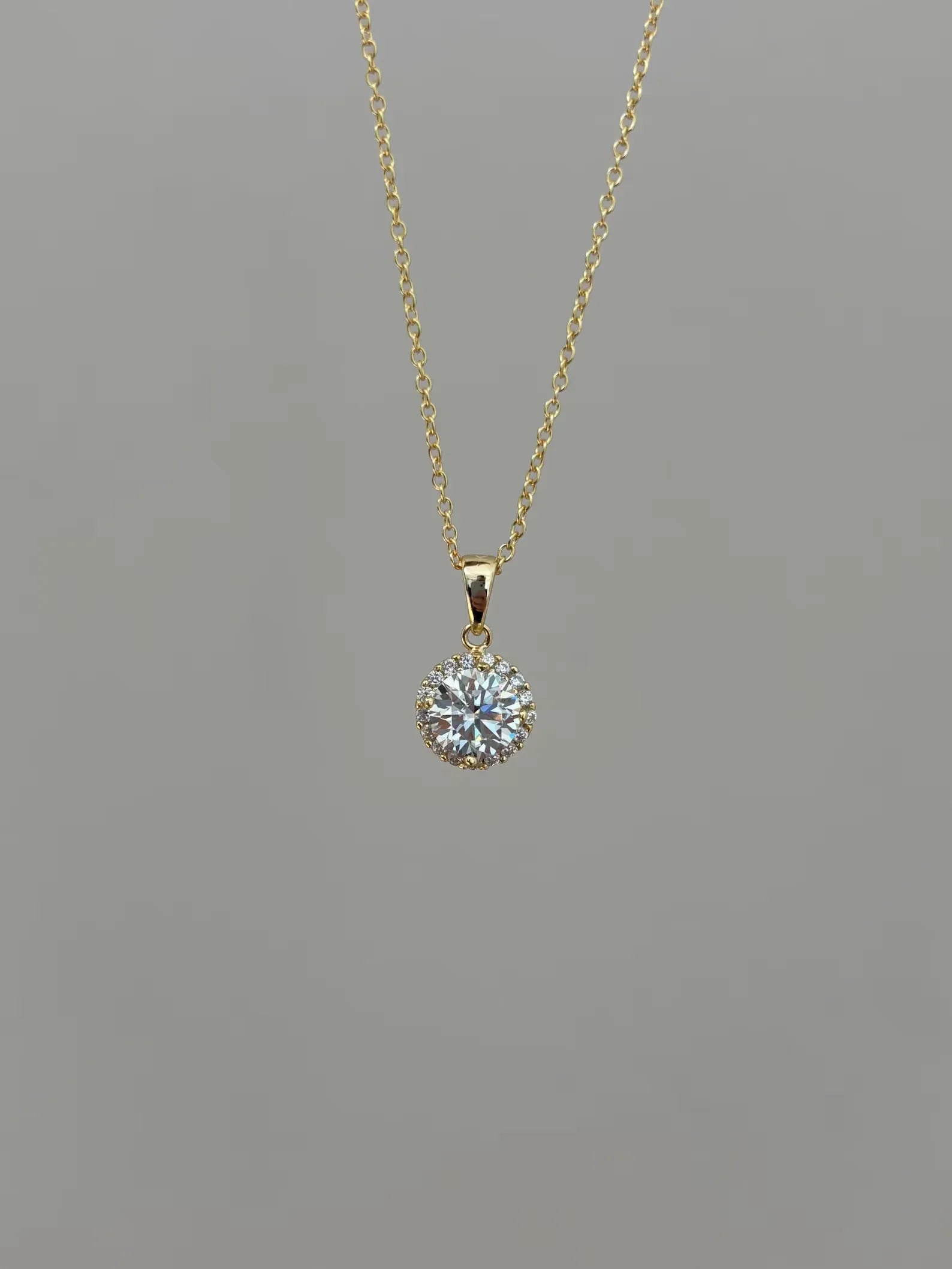 Gold Plated Christian Moissanite Halo Necklace 9MM Charm Diamond Party Jewelry for Women