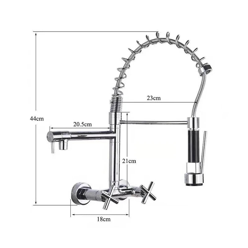 Chrome Spring Kitchen Faucet 360 Rotation Pull Down Hand Sprayer with Buckle Kitchen Taps Wall Mounted Cold Hot Water Mixer Taps