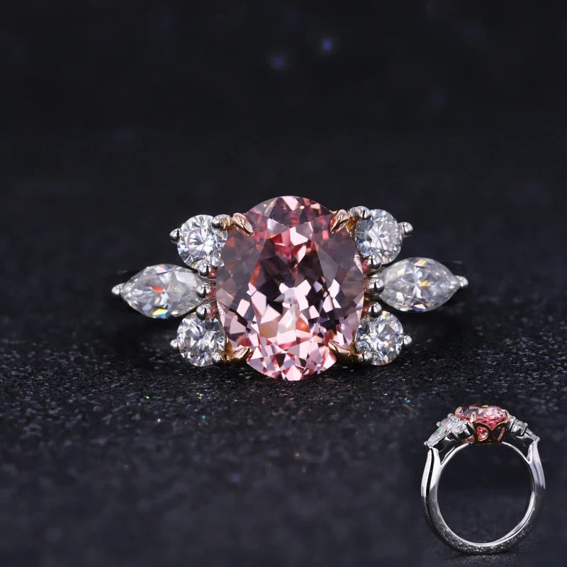 Starsgem Oval Cut Sakura Pink Lab Grown Sapphire With Moissanite Wedding 14k Womens Rings Gold