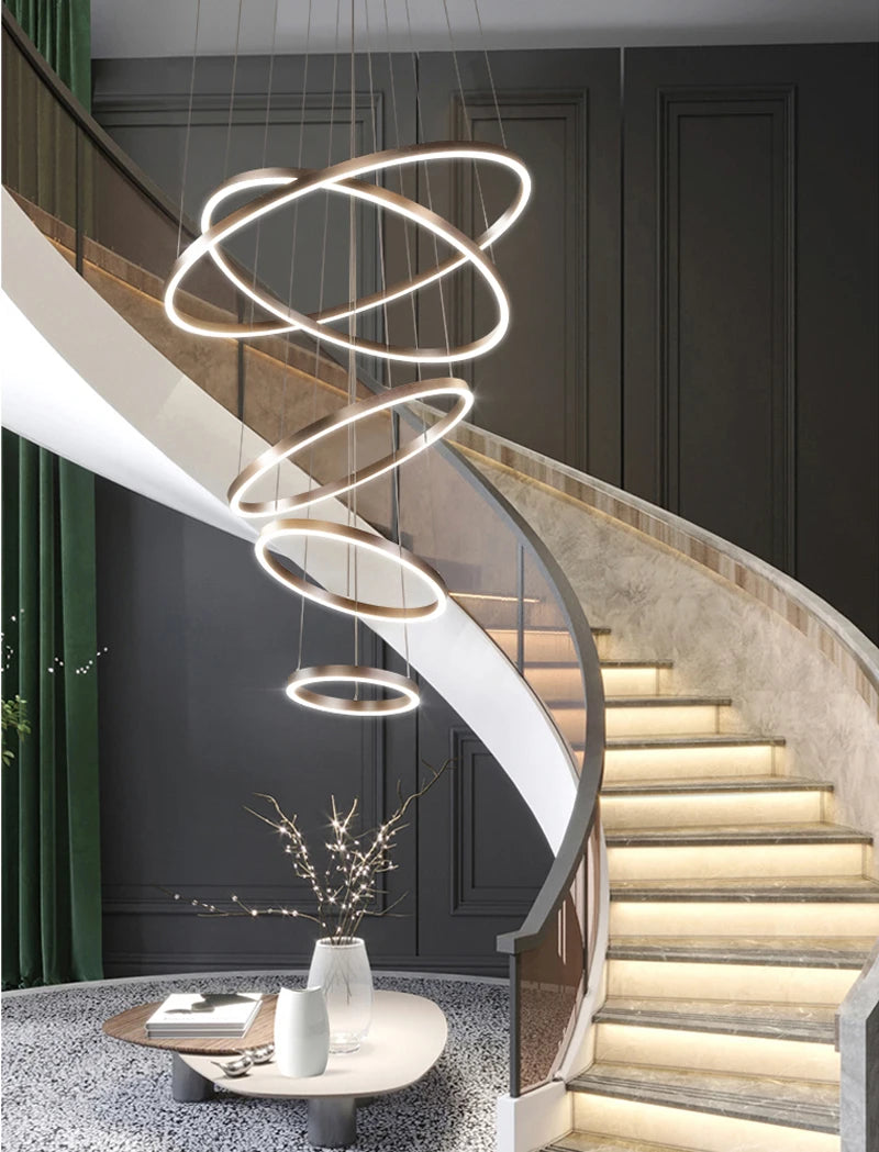 Modern LED Ring Pendant Lights Golden Creative Aluminum Circle Pendant Light for Living Room Restaurant Home Ring Lamp