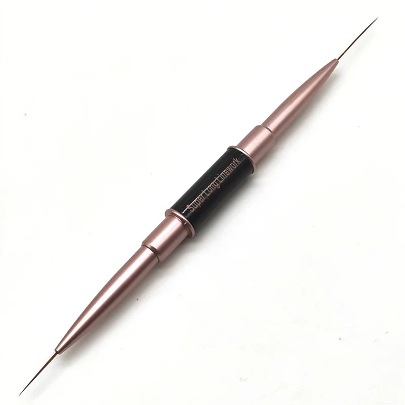 Dual-ended Super Long Nail Brush Professional Nail Tech Liner Work Brush Pen Black Metal Handle Liner Brush Nail Art Drawing