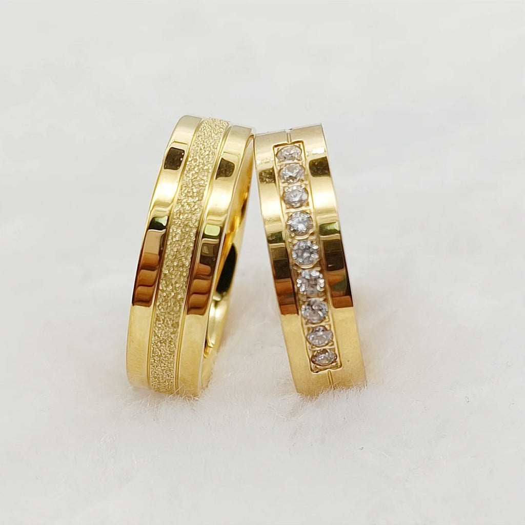 Wedding Rings for Men and Women Lover's Western Designer Jewelry 18k Gold Plated Emery Frosted Stainless Steel Couples Ring