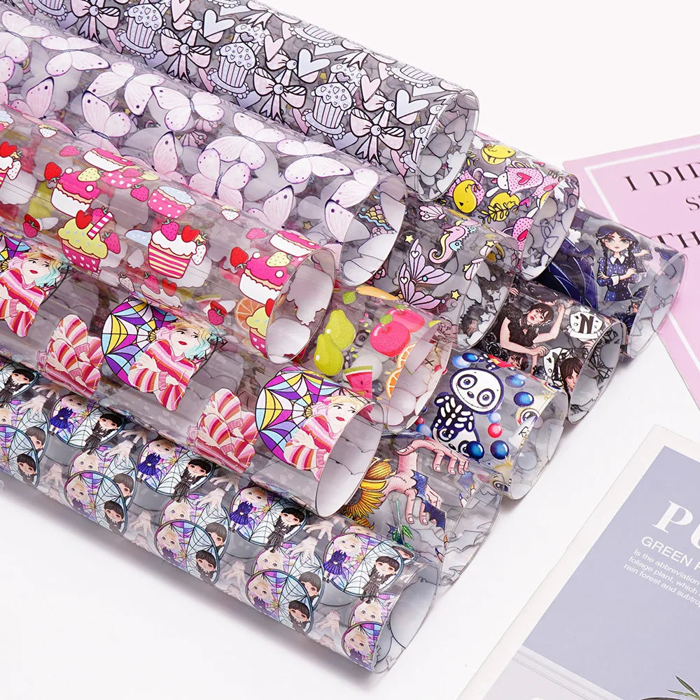 30CM*120CM Cartoon Character PVC TPU Vinyl Leather Garment Accessories Material Transparent Iridescent Mermaid Cake 1mm Sofa Bag