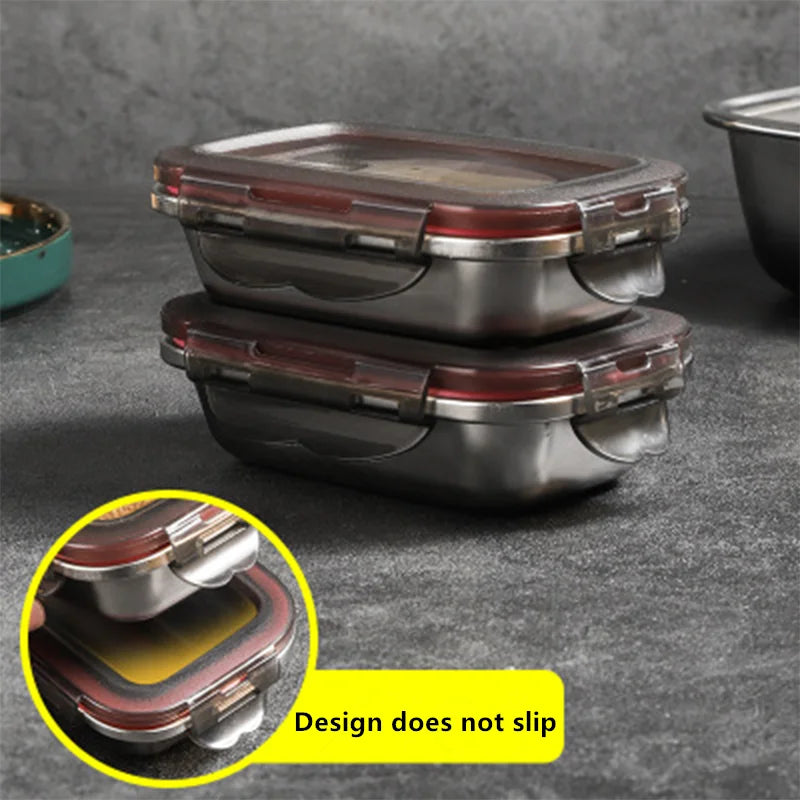 4Pcs/Set 304 Stainless Steel Lunch Box Microwave Heating Bento Box Fruit Food Sauce Fresh-keeping Box Refrigerator Container Box