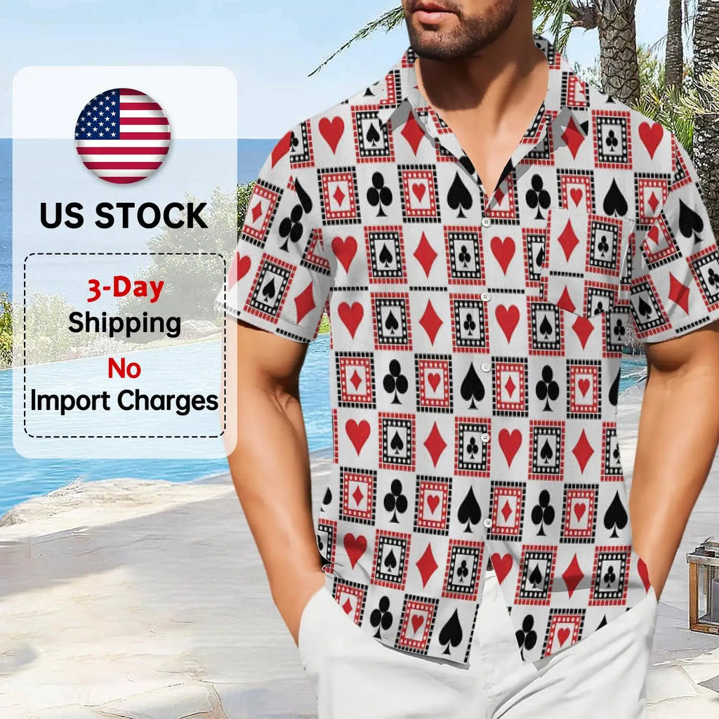 Hawaii Aloha Shirts with Inkjet Printed Poker Card Patterns Men's Shirts Vintage Custom-made Shirts