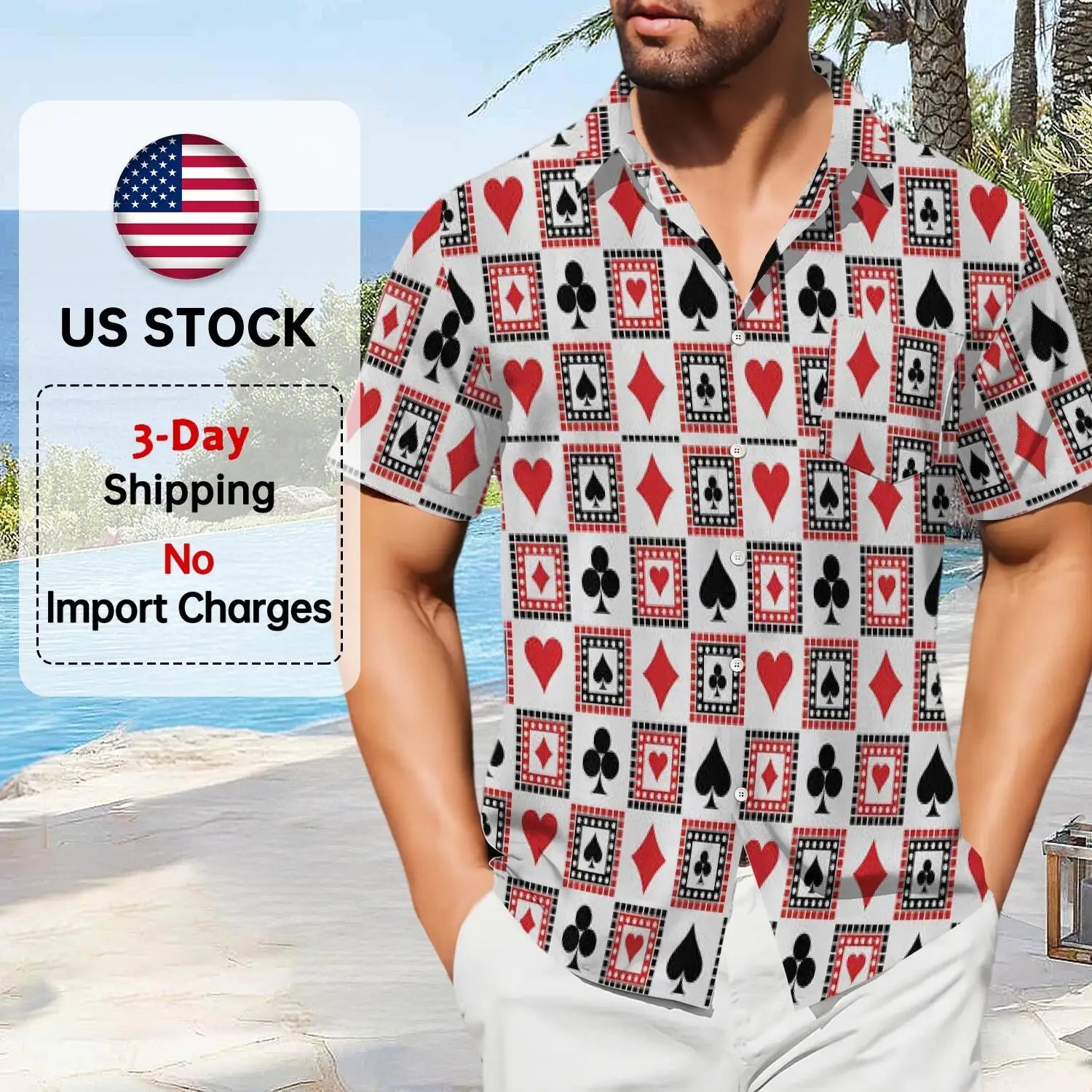Hawaii Aloha Shirts with Inkjet Printed Poker Card Patterns Men's Shirts Vintage Custom-made Shirts