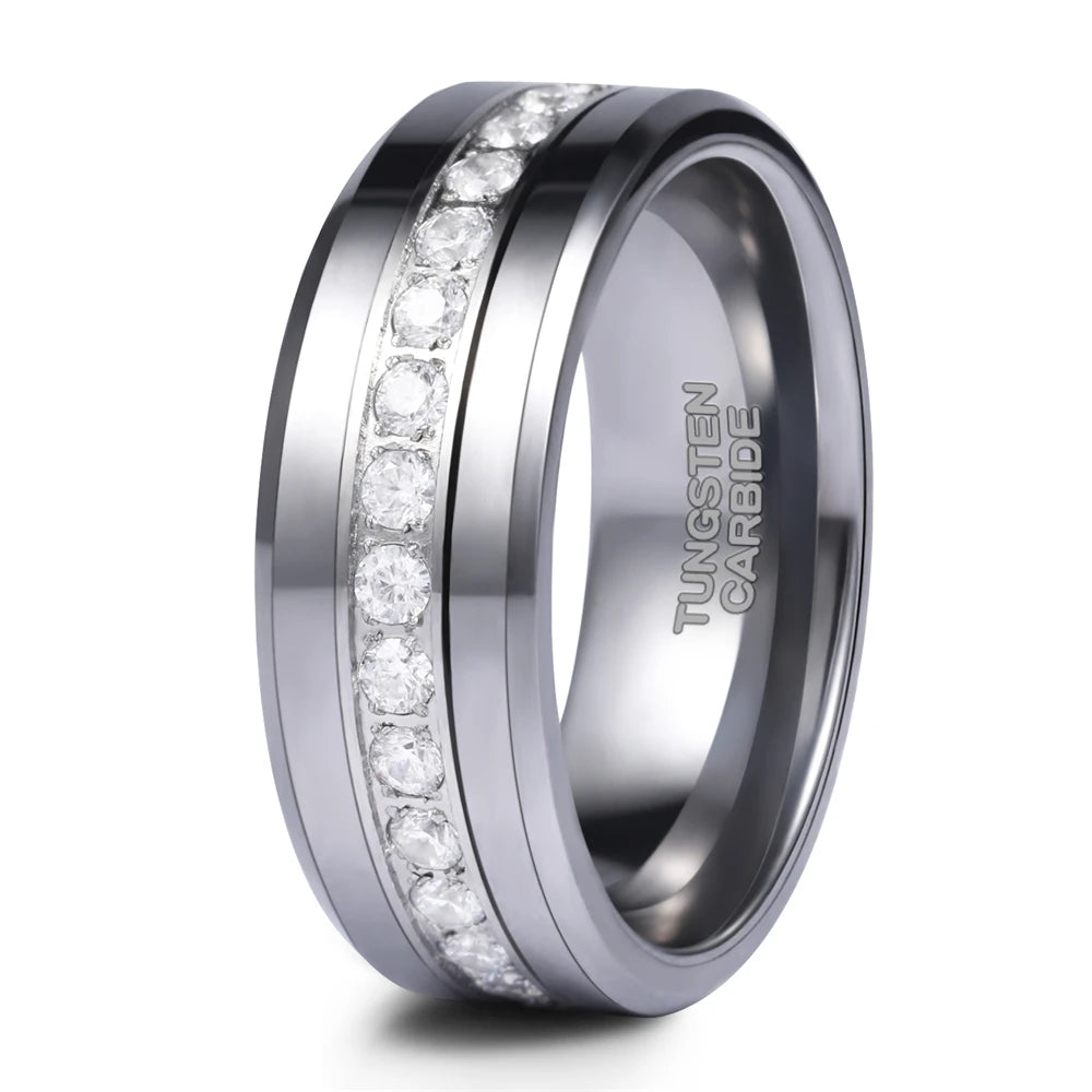 OAHLAN 6mm/8mm Silver Black Cubic Zircon Tungsten Carbide Rings for Men Women Luxury Full Round Diamonds Couple Wedding Bands