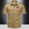 New Men's Casual Shirts Short Sleeve Pure Cotton Shirt Male Solid Oversized Military Cargo Shirts Men Clothing Shirt 5XL A2F168