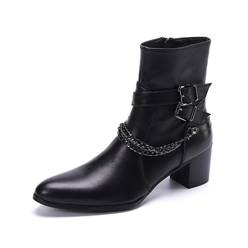 NA440 Winter Black Color Genuine Leather Men Ankle Boots Point Toe Party Short Boots Zipper Motorcycle Boots Male Shoes