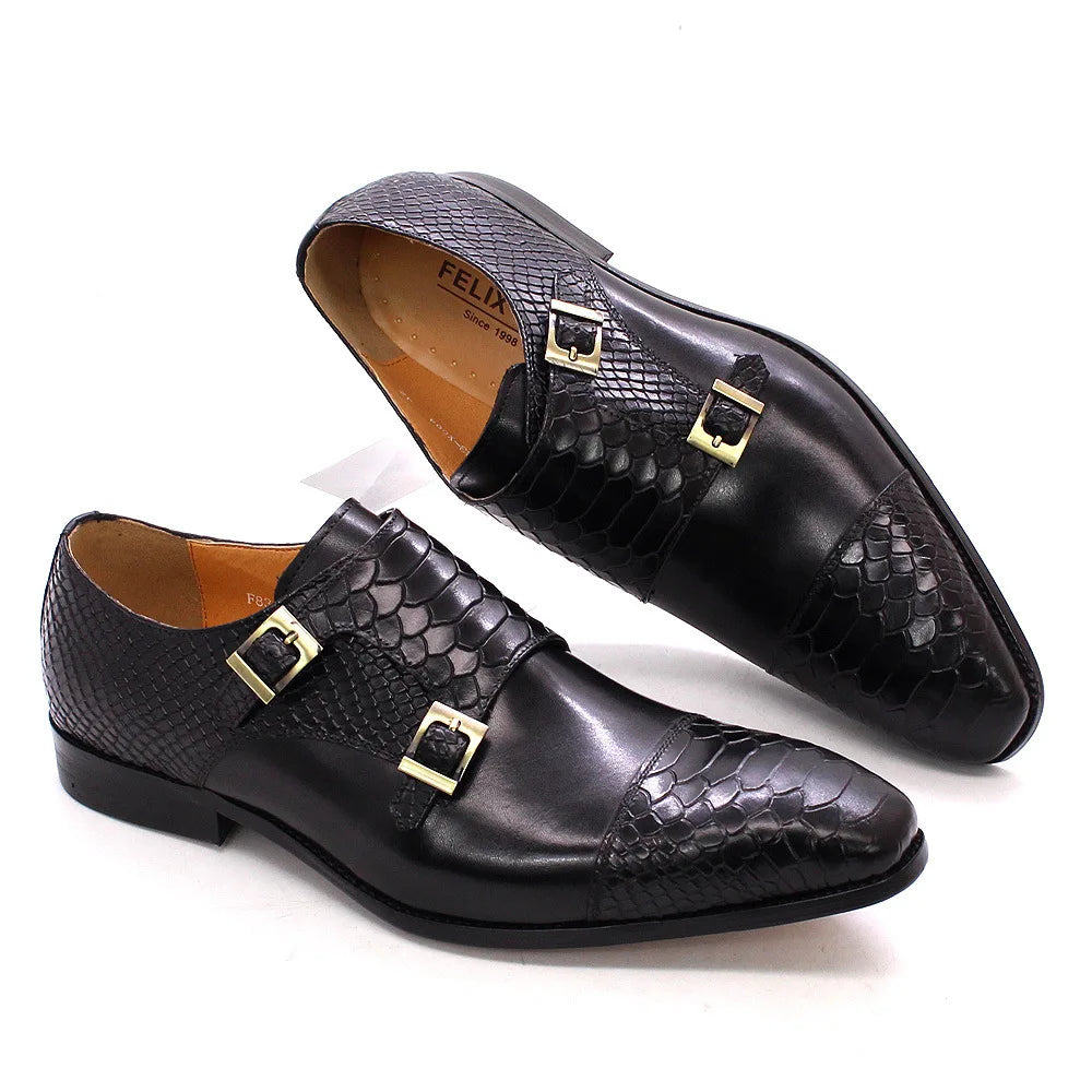F83-X004 New Arrivals Dress Shoes Oxfords Casual Shoes for Men Retro Double Button Genuine Leather Shoes for Men