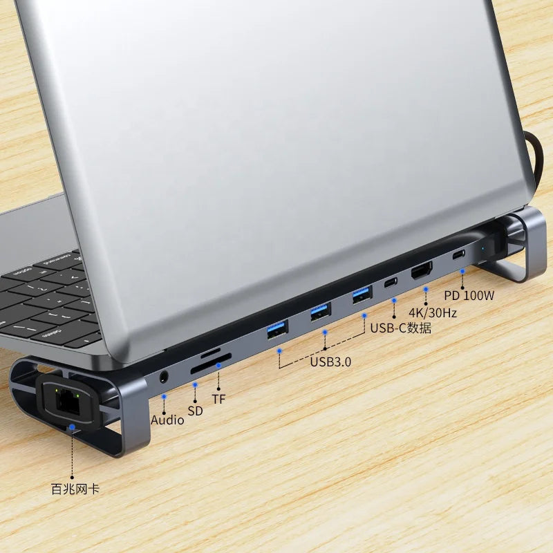 10 in 1 New Stock Arrival 4K30hz Type C Hub 10 in 1 4K Docking Station for Macbook Laptops