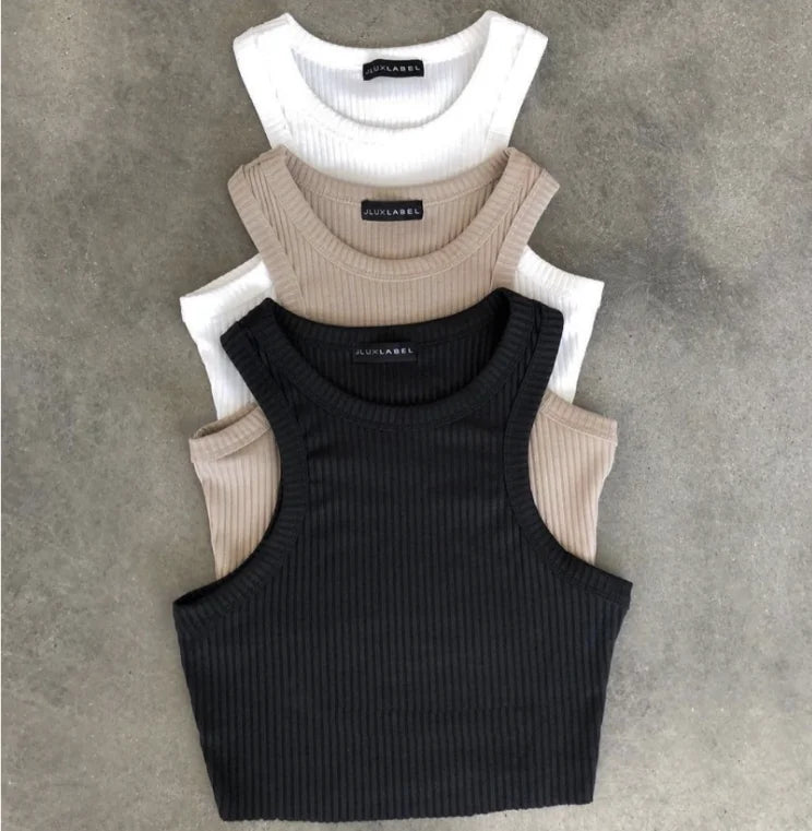 Custom Logo Vest Summer 2026 Ribbed Crop Tops Short Sleeveless Women Crop Tank Top