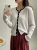 Fashionable Spring Women Long Sleeve Sweater Cardigan Letter Solid Color Blocking Sweater Cardigan