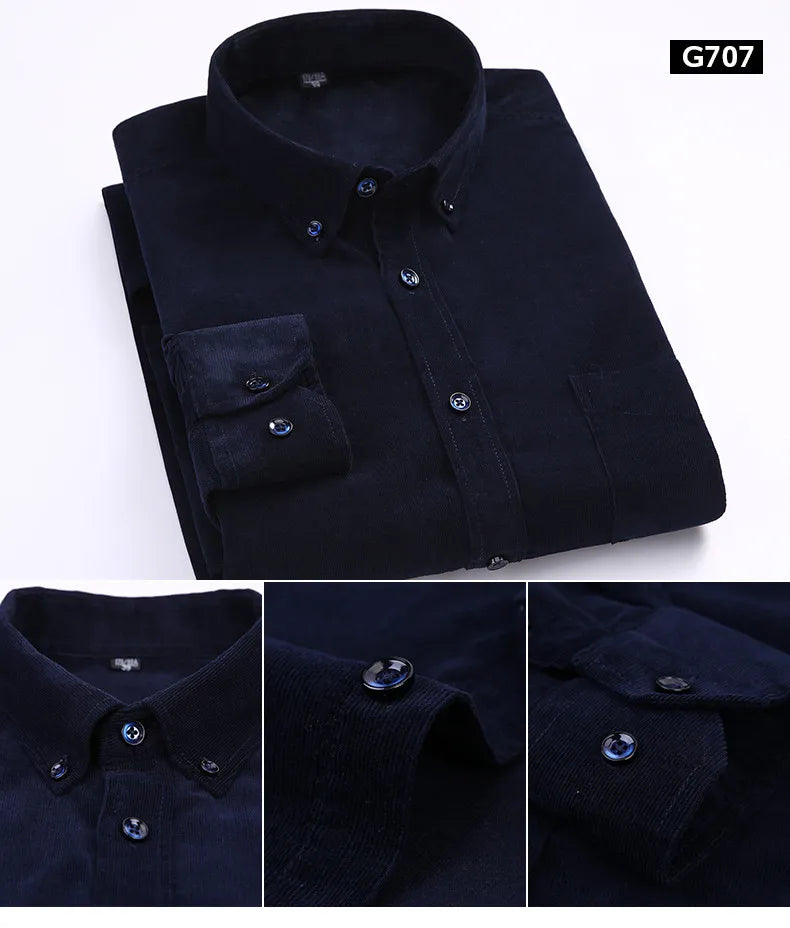 6XL Autumn/winter Warm Quality 100%cotton Corduroy long sleeved button collar smart casual shirts for men comfortable