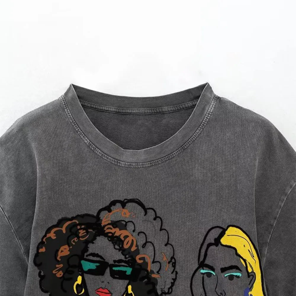 PB&ZA Women Basic Girl Pattern Tee Shirt Casual O-Neck Short Sleeve Female Cotton  T- Solid Tshirt Tops