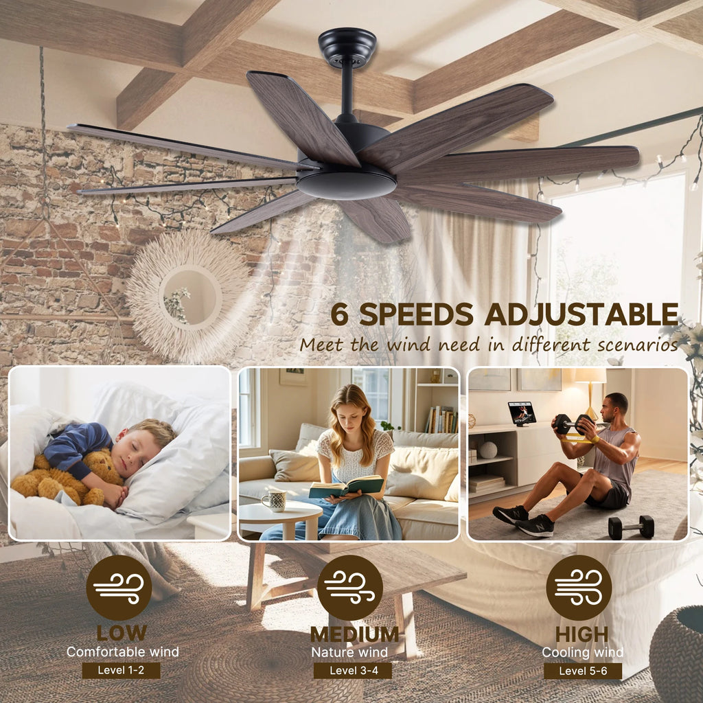 USA in Stock 52 Inch Modern 8 Wood Blades Quiet DC Motor Living Room Ceiling Fan with Light
